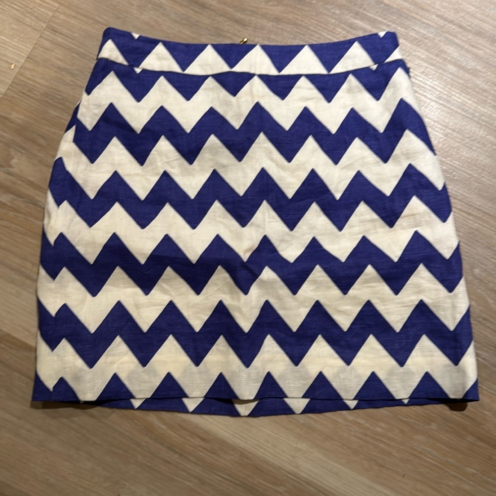 Kate Spade Robbie Skirt Chevron Print Blue White Linen Mini size 2